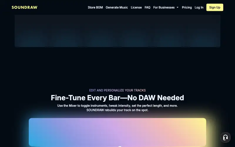 Screenshot of soundraw.io, further down the homepage