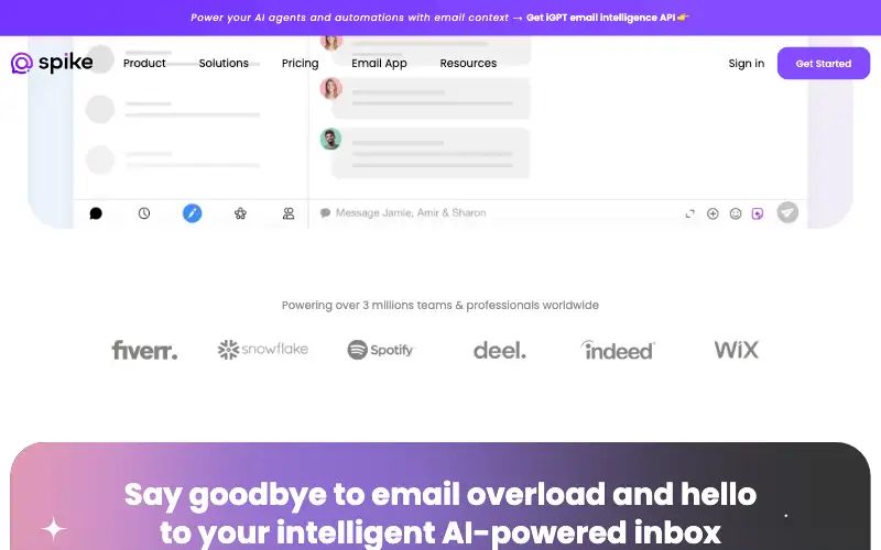 Screenshot of spikenow.com, further down the homepage
