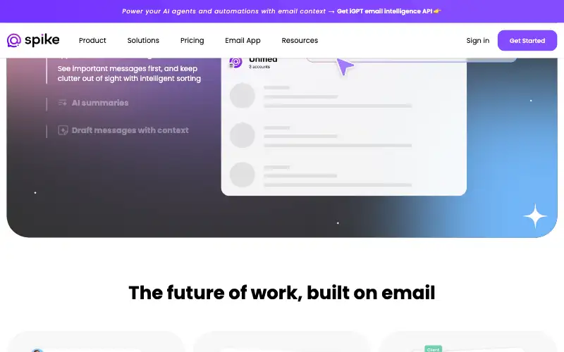 Screenshot of spikenow.com, further down the homepage