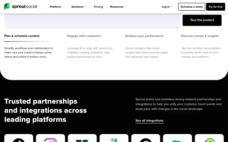 Screenshot of sproutsocial.com, further down the homepage