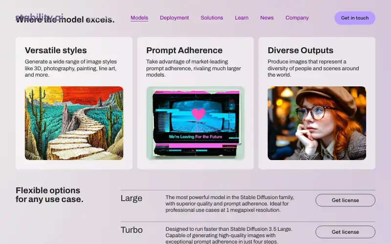 Screenshot of stability.ai, further down the homepage