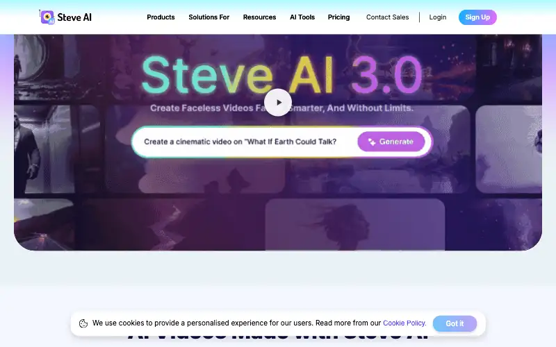Screenshot of steve.ai, further down the homepage