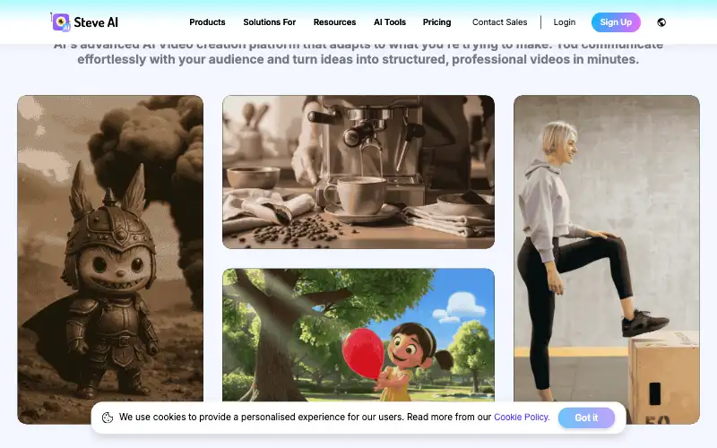 Screenshot of steve.ai, further down the homepage