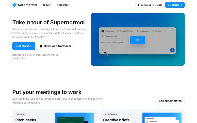Screenshot of supernormal.com, further down the homepage