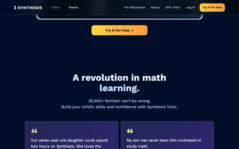 Screenshot of synthesis.com, further down the homepage