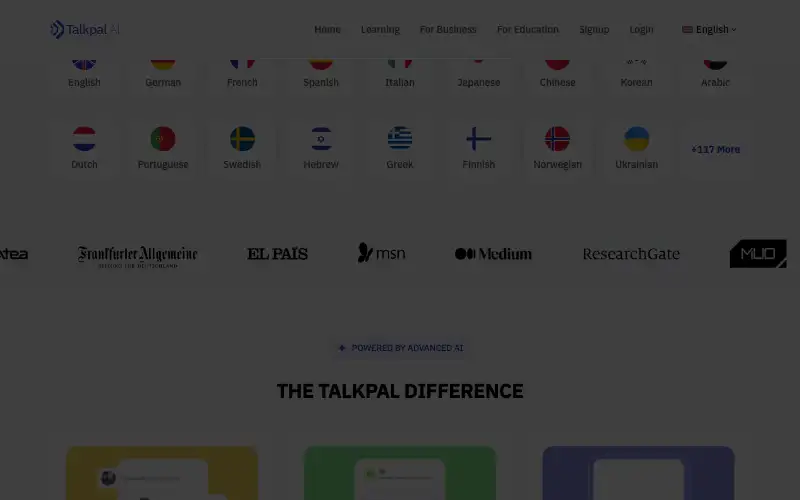 Screenshot of talkpal.ai, further down the homepage