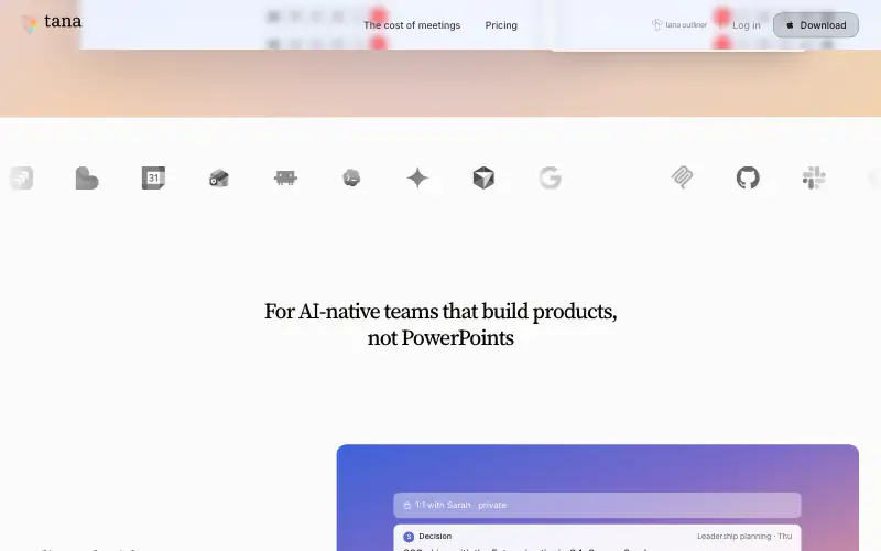 Screenshot of tana.inc, further down the homepage