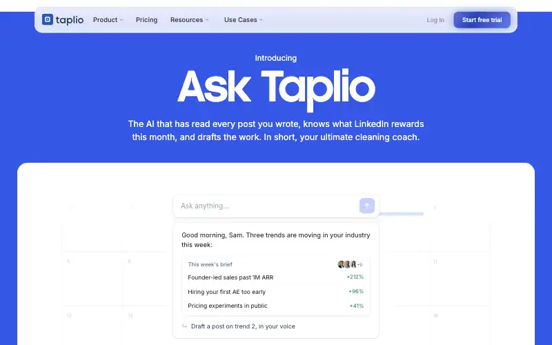 Screenshot of taplio.com, further down the homepage
