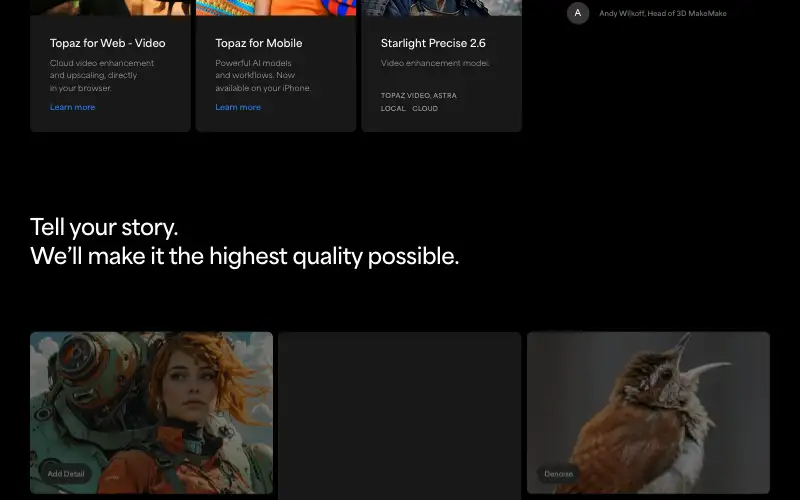 Screenshot of topazlabs.com, further down the homepage