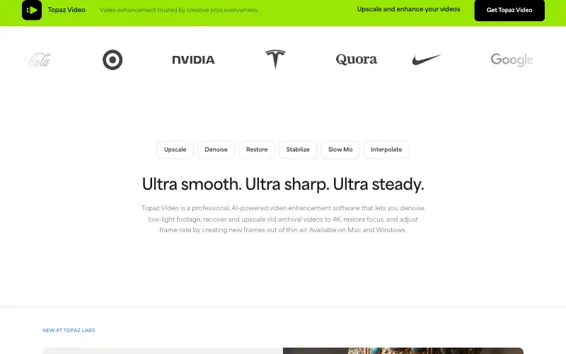 Screenshot of topazlabs.com, further down the homepage