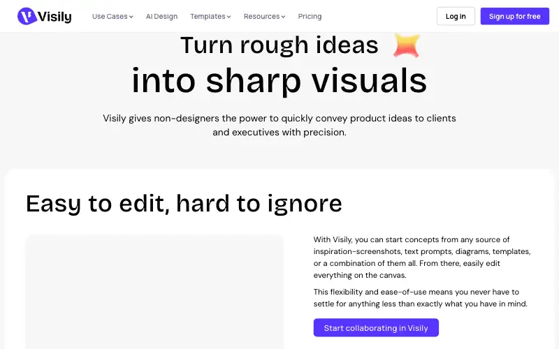 Screenshot of visily.ai, further down the homepage