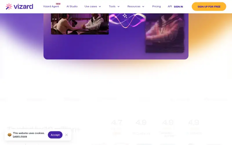 Screenshot of vizard.ai, further down the homepage