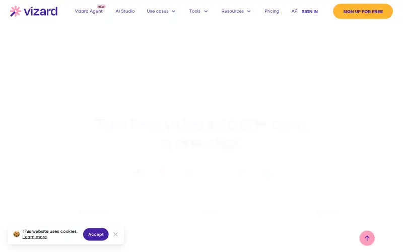 Screenshot of vizard.ai, further down the homepage