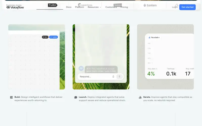 Screenshot of voiceflow.com, further down the homepage