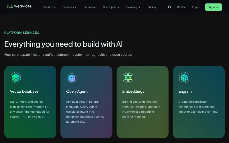 Screenshot of weaviate.io, further down the homepage