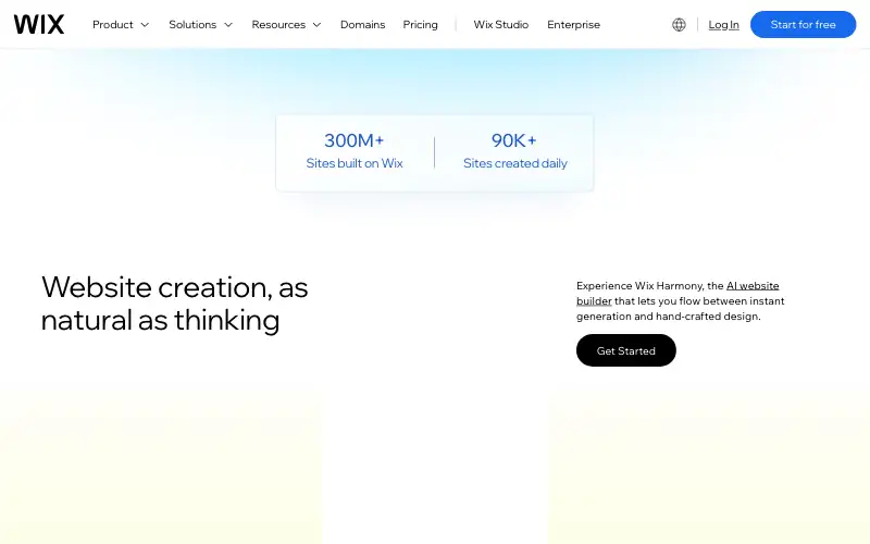Screenshot of wix.com, further down the homepage