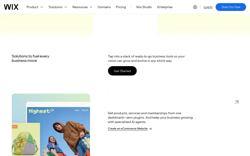 Screenshot of wix.com, further down the homepage