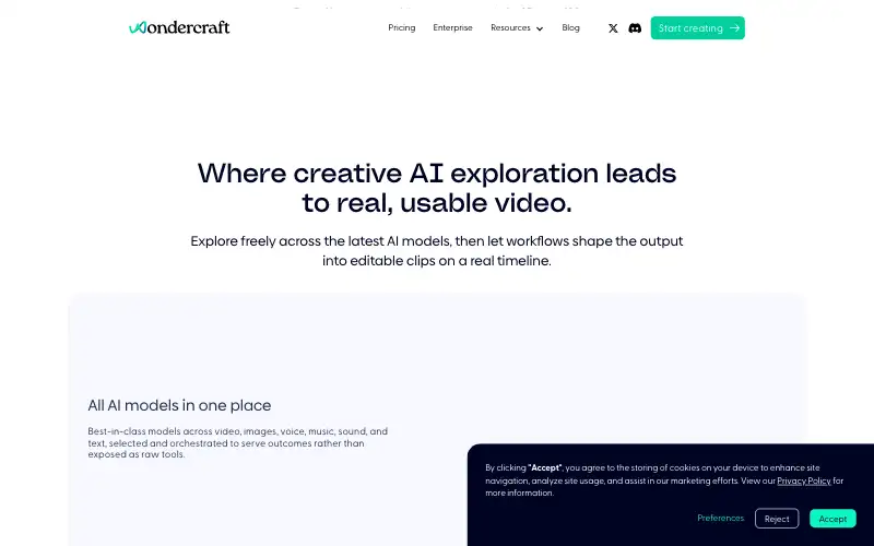 Screenshot of wondercraft.ai, further down the homepage