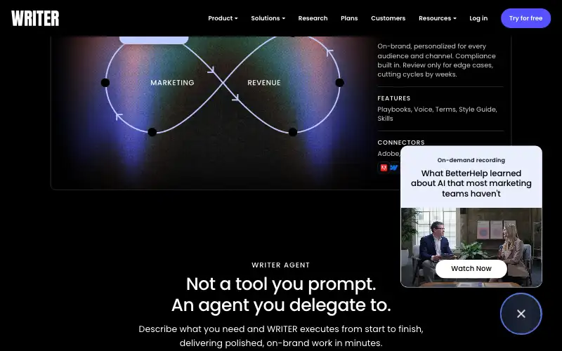 Screenshot of writer.com, further down the homepage