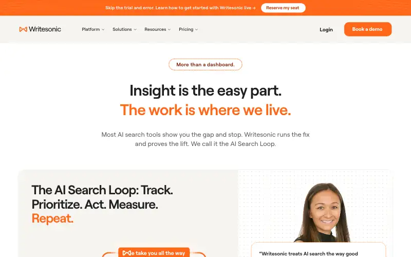 Screenshot of writesonic.com, further down the homepage
