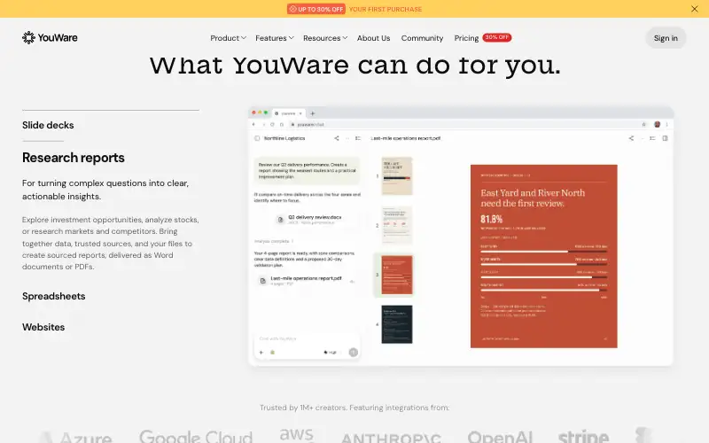 Screenshot of youware.com, further down the homepage